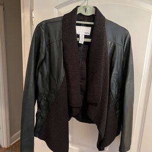 Black vegan leather jacket with sweater fabric